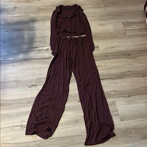 Fashion Nova Maroon Wide Leg Pants & Jumpsuit Set